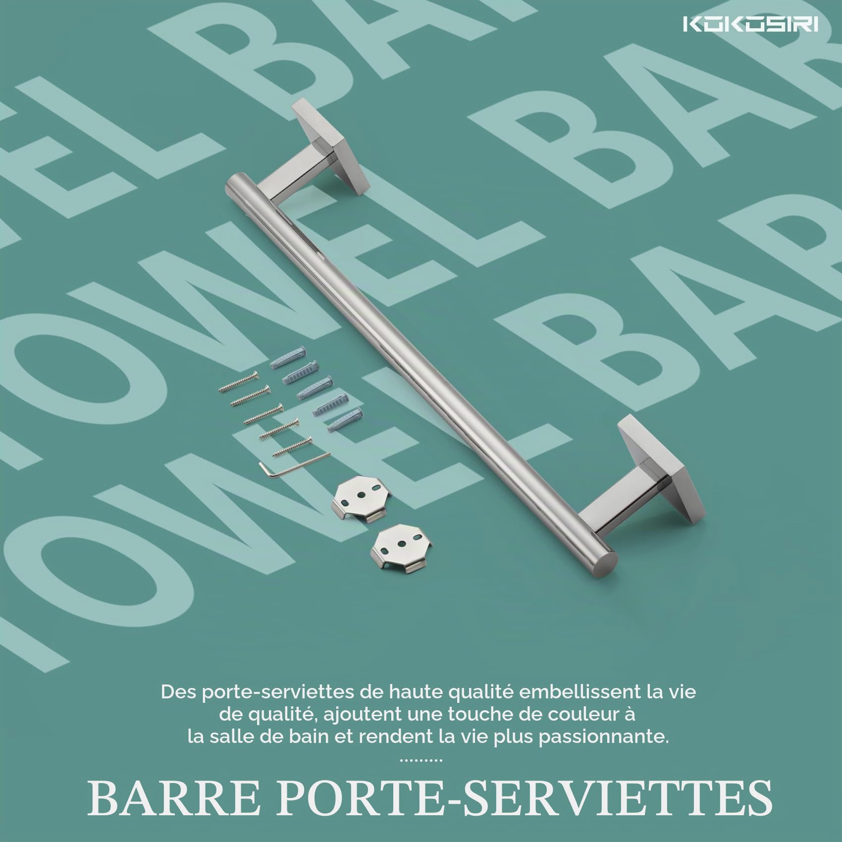 KOKOSIRI B4005CH-L16 Barre porte-serviettes en acier inoxydable pour salle de bain, cuisine, toilettes ou armoire, fixation murale, 40,6 cm, couleur chrome