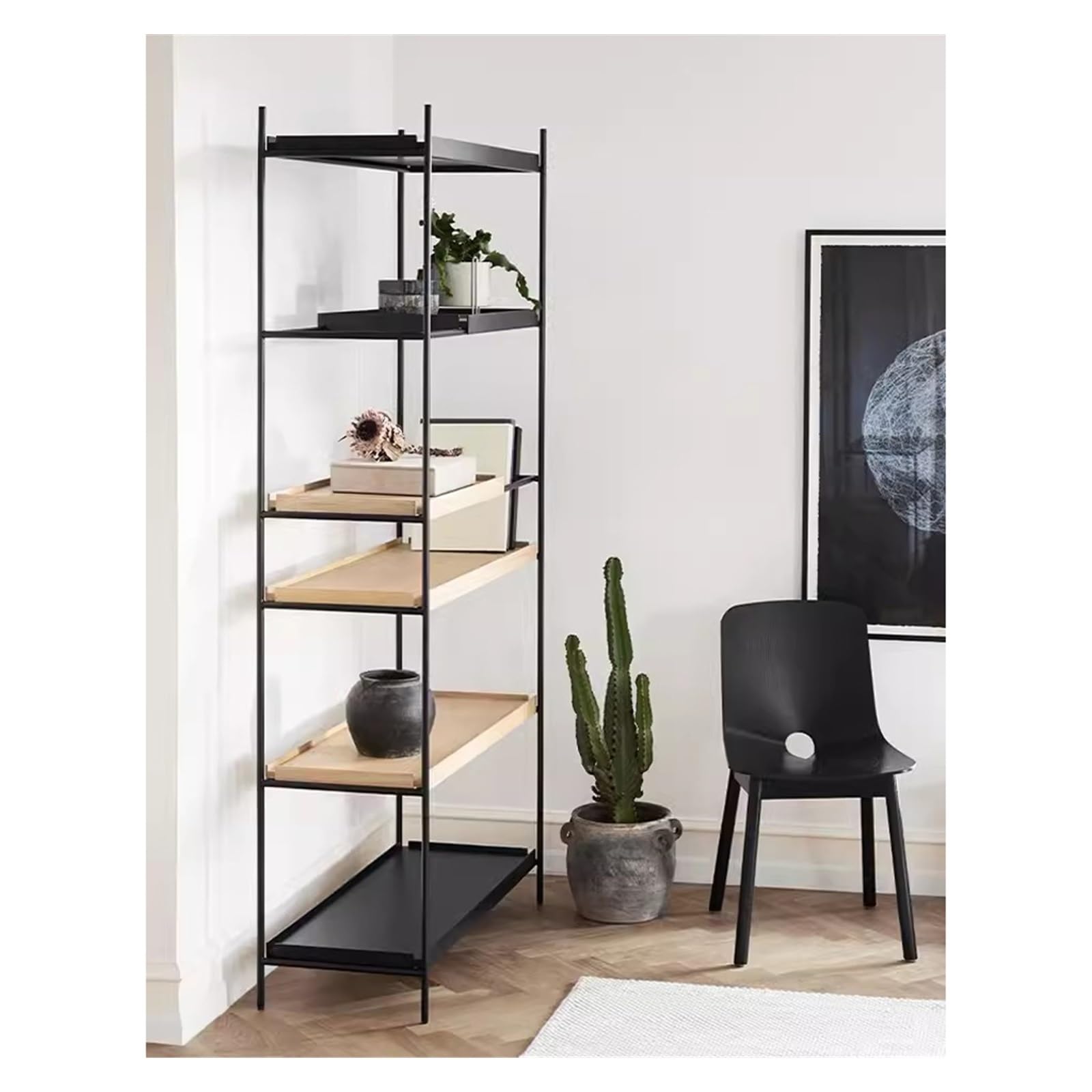 Libreria Libreria semplice combinata acciaio-legno Libreria multistrato in acciaio inossidabile Scaffale moderno for soggiorno dal pavimento al soffitto Libreria Per Camera Da Letto(M:100X35X200cm)