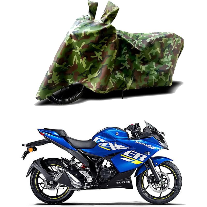 Image of 100% Water Resistant Bike Scooty Two Wheeler Body Cover Compatible for Suzuki Gixxer SF 250 Moto /UV-Rays /Heat Protection /Birds Dropping /Scratchproof /Dust Proof /Waterproof /All [Green MJ]
