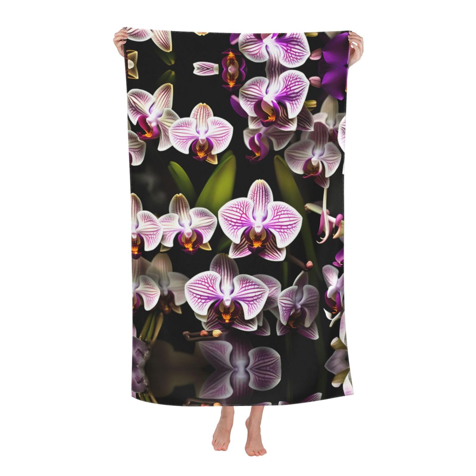 NImongt Orchids Print Oversized Adult Beach Towel For Travel Weekend Getaways Festivals Camping Trips