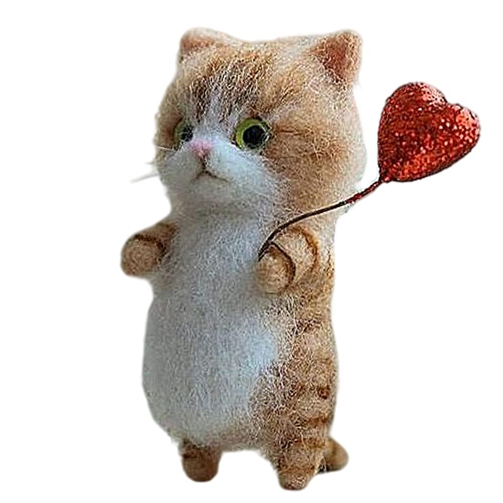 Nicejoy Wool Felt Cat Kit Needle Felting Kit DIY Unfinished American Shorthair Plush Orange Cats Doll Set for Gifts