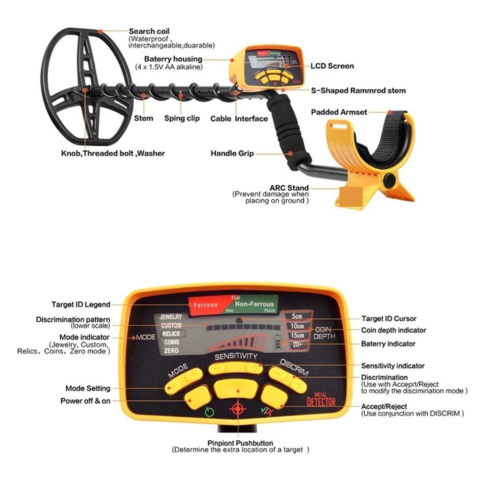 Wykrywacz metalu, MD-6350 Podziemny wykrywacz metali Gold Digger Treasure Hunter Wodoodporny
