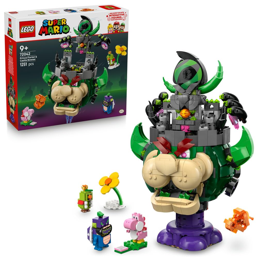 LEGO Super Mario Prince Florian i Castle Bowser 72042 | Zamek Bowsera, zestaw klocków dla dzieci, prezent dla fana Mario, interaktywna zabawka dla 9-latka, 1251 elementów