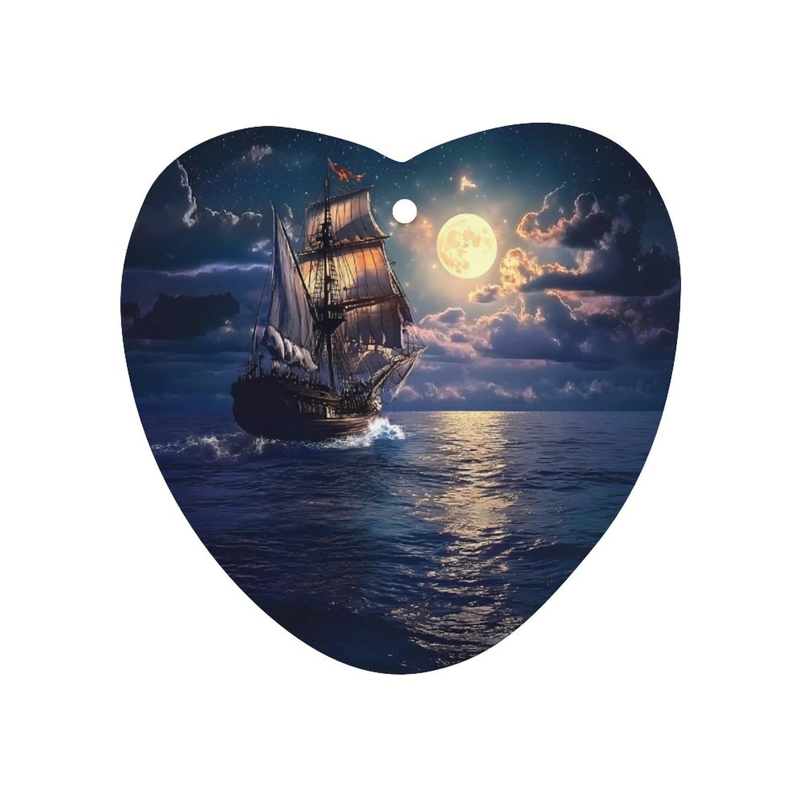 Boat Seascape And Moon in The Sky Car Air Freshener Hanging Aromatherapy Tablets for Car Accessories Love form
