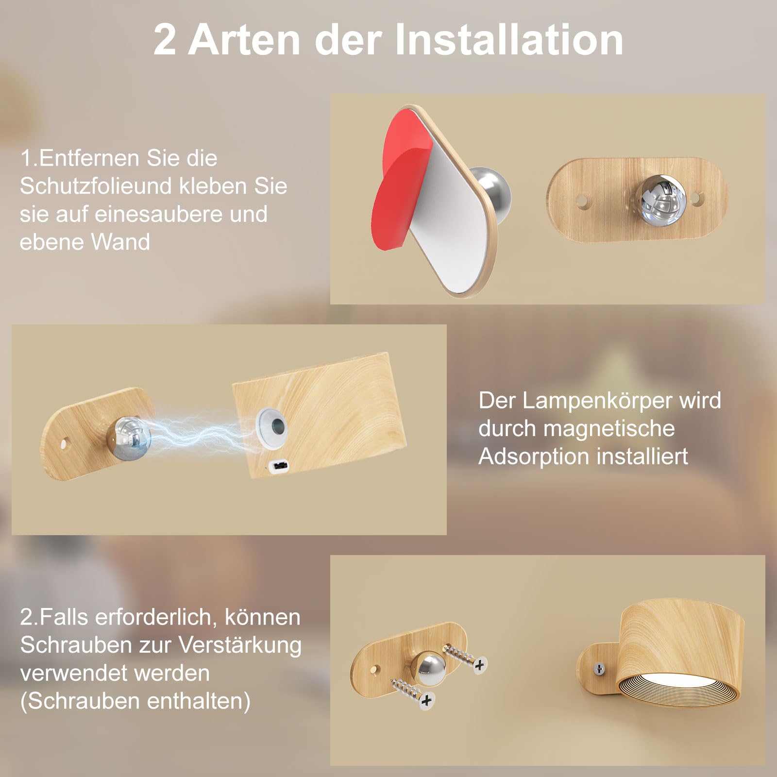 Feallive Lampada da parete a LED per interni, con batteria, 2 pezzi, Touch Control 3 livelli di luminosità, girevole a 360°, per soggiorno, camera da letto, scale, corridoio, senza fili