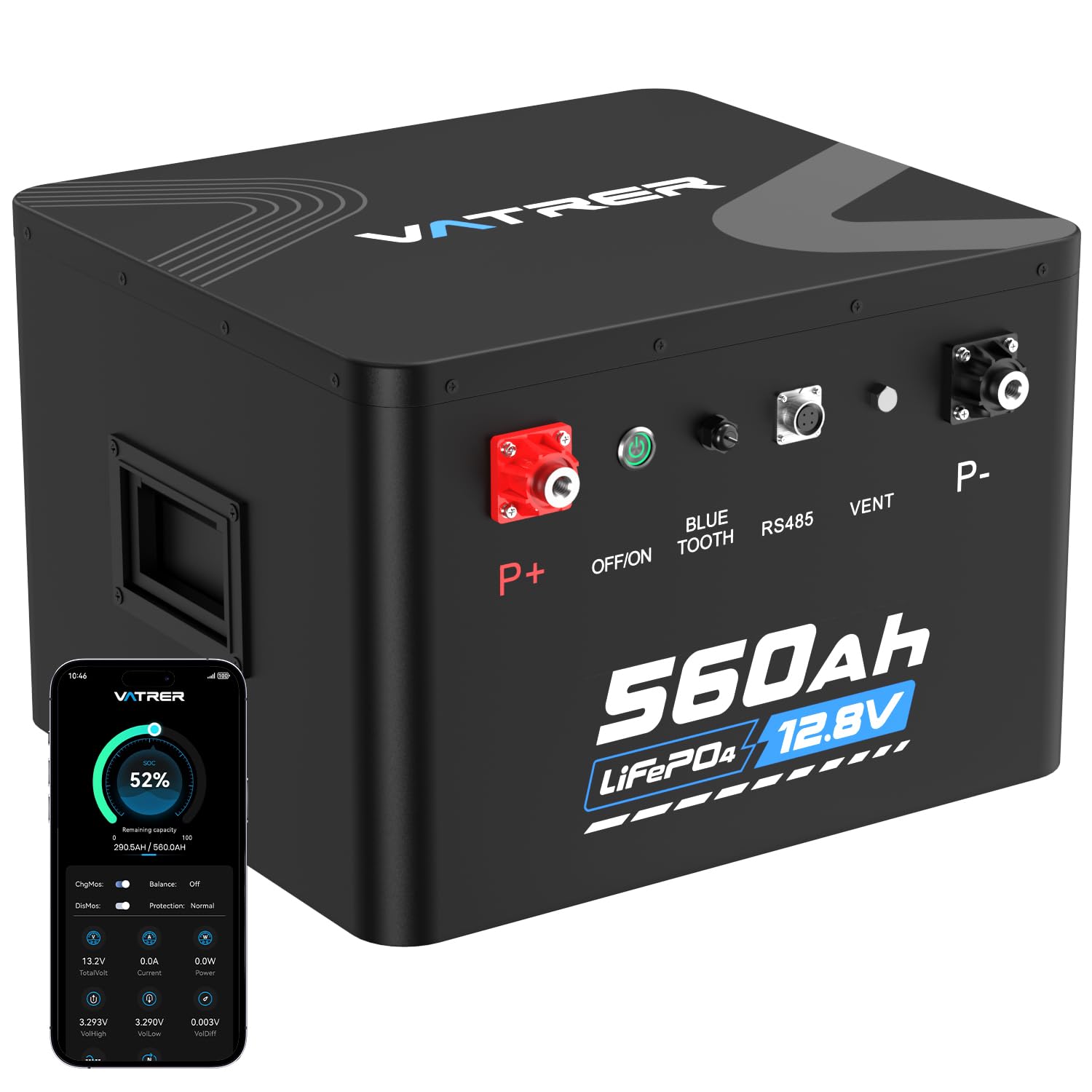 12.8V 560Ah Self-Heating LiFePO4 RV Battery, APP Monitoring, Built-in 300A BMS, Max. 3840W Load Power, 7168Wh Usable Energy, 5000+ Cycles Lithium Battery, Perfect for RV, Motorhomes