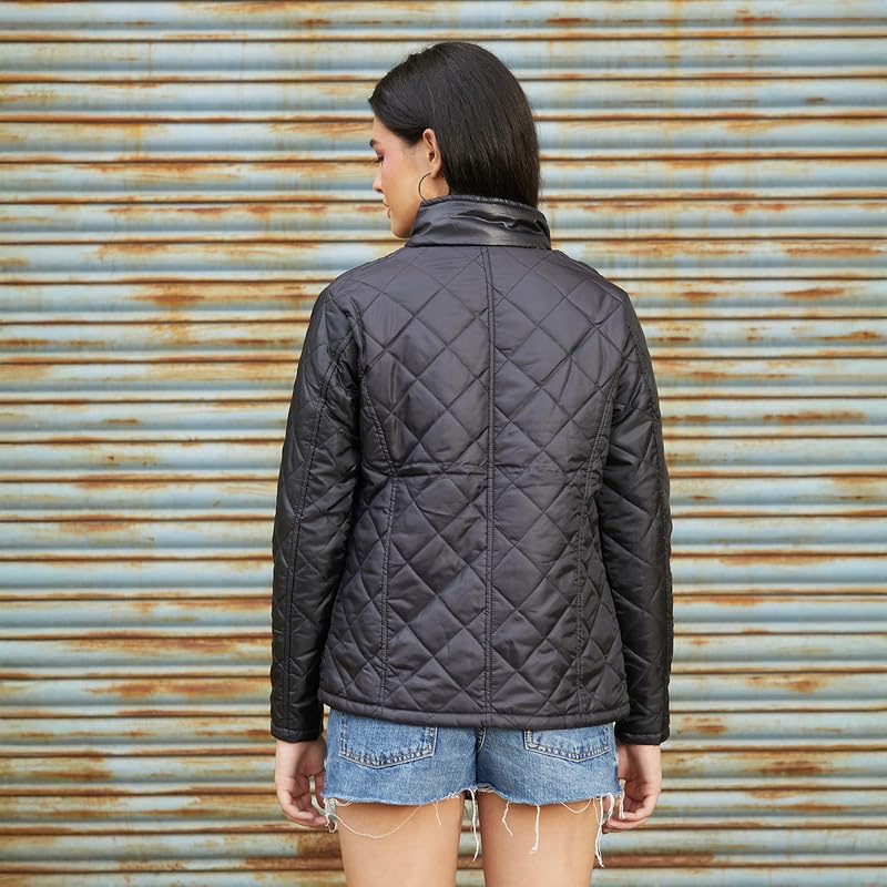 Image of PINACOLADA Women's Fleece-Lined Biker Jacket for Casual Wear | Spread Collar | Long Sleeve | Zipper Closure | Jacket Crafted with Comfort Fit for Everyday Wear