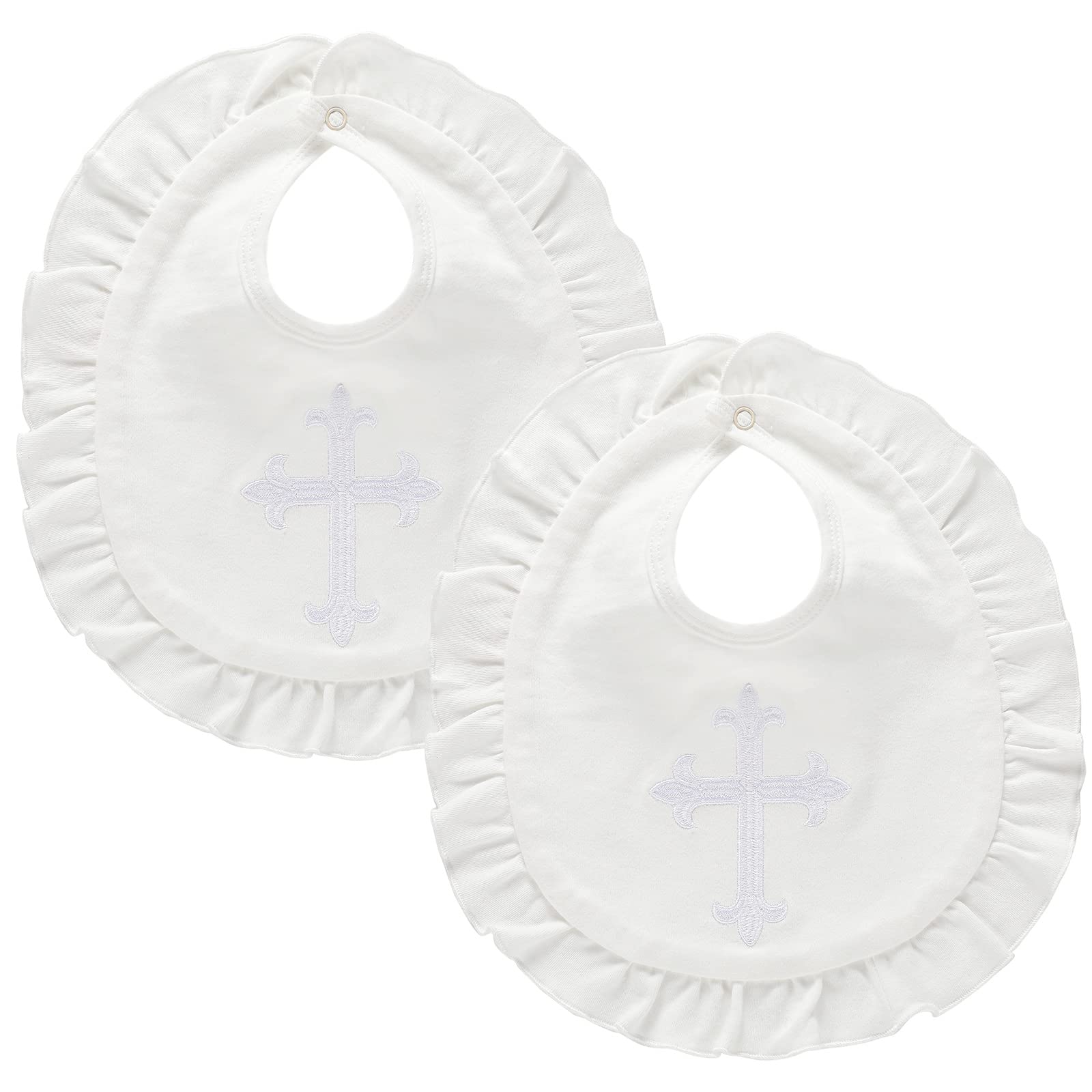 Janmercy 2 Pieces White Baptism Bib Christening Bib for Baby Girls Embroidered Crucifix Baptism
