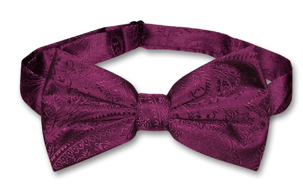 Vesuvio Napoli BOWTIE Eggplant Purple Color Paisley Men's Bow Tie for Tux Suit