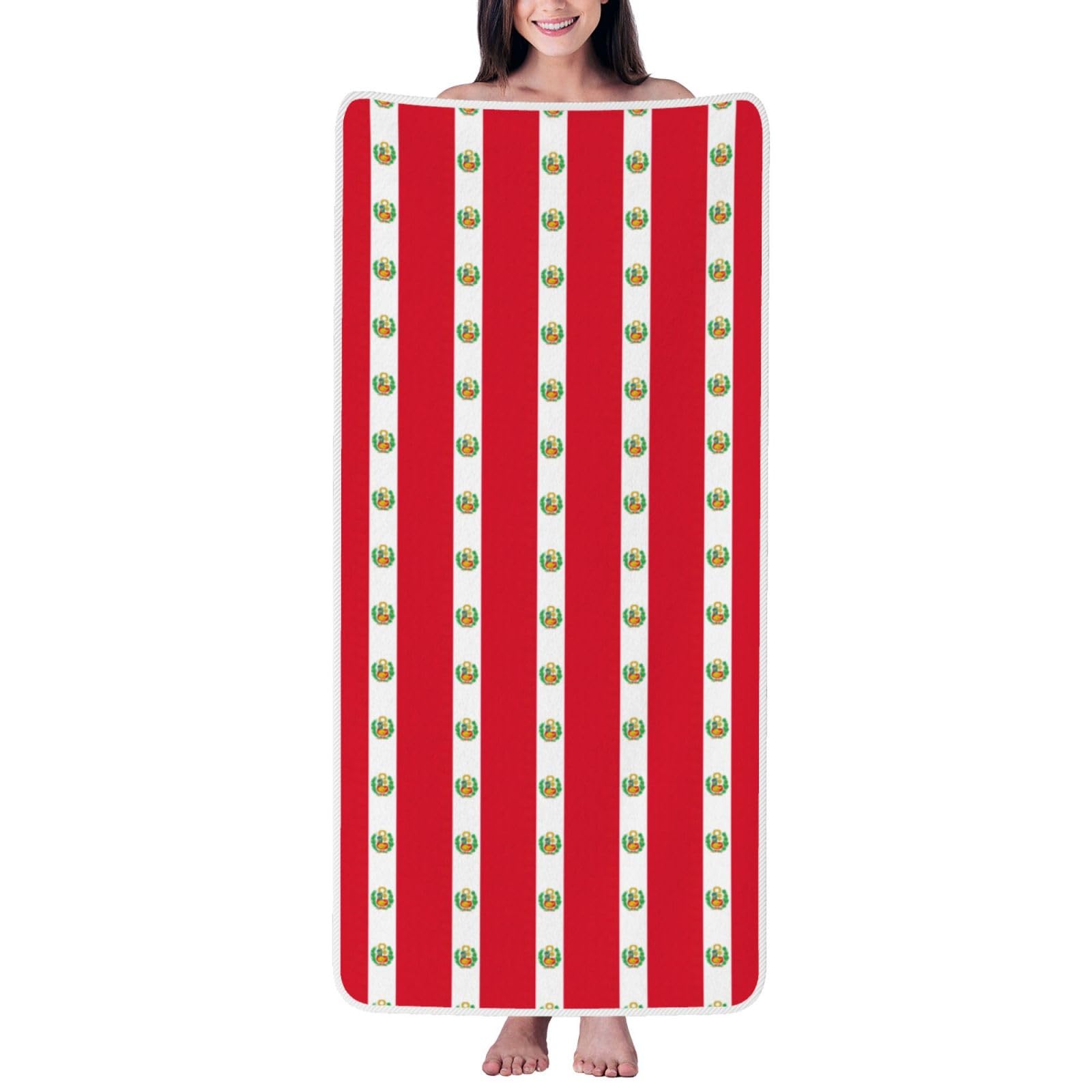pojknbv Flag Of Peru Print Comfortable Coral Velvet Bath Towel Home Bathroom Hotel Spa Beach Travel Holidays