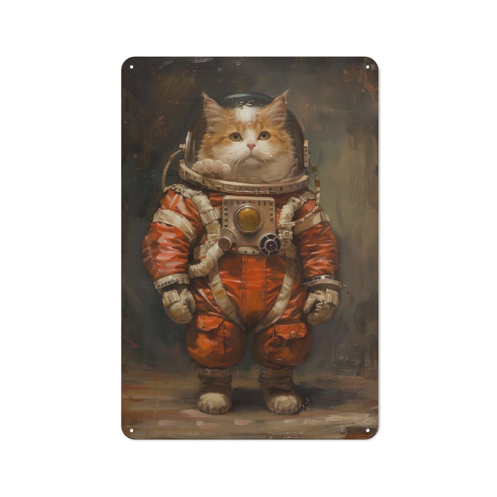 Junmoney Funny Astronaut Space Cat Office Metal Sign 30X20cm, Understated Office Wall Decor For Workspace, Cafe, Shop Or Desk Area