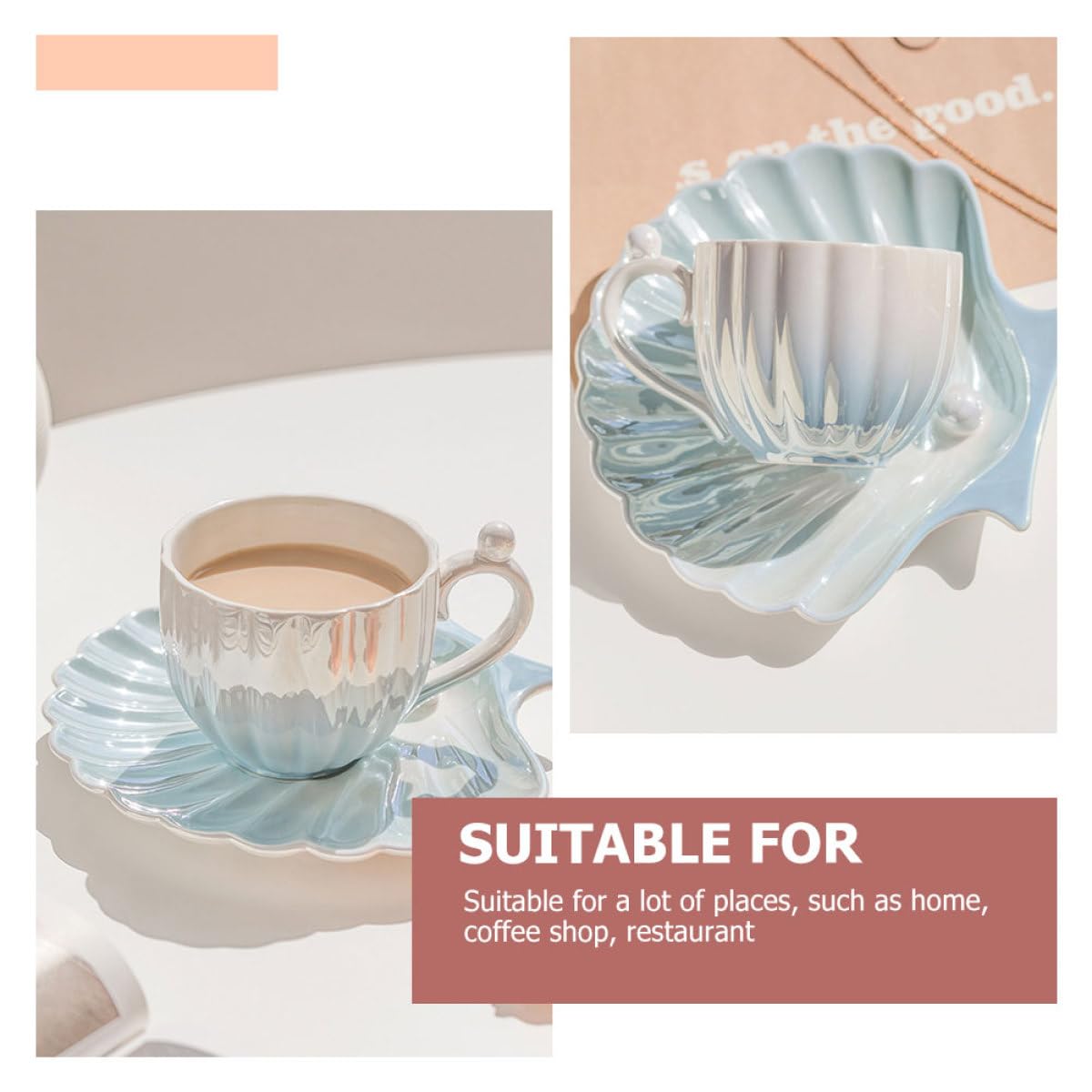 Set di Tazzine da Caffè Leggero di Lavorazione Fine con Piattino in Ceramica da 300ml Elegante e Delicato per Bere Tè o Caffè a Casa in Caffetteria