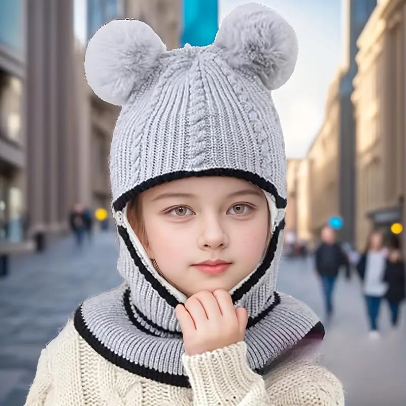 Image of Toddler Winter Hat With Scarf and Earflap Hood - Fleece Lined Monkey Cap for Baby and Kids (6 Months to 7 Years)