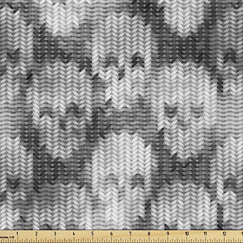 Ambesonne Skull Fabric by The Yard, Knitting Chevron Texture with Brainpan Head Bone Ghostly Creepy Pattern Image, Decorative Fabric for Upholstery and Home Accents, 1 Yard, Charcoal White