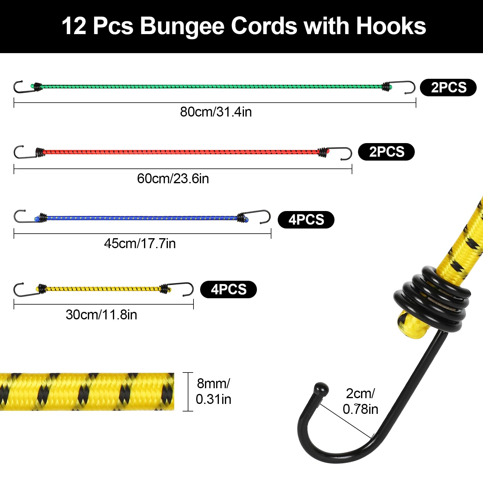12 Corde Elastiche Con Gancio - Set Portapacchi 4 Lunghezze - ESpring, Nuove - Foto 5