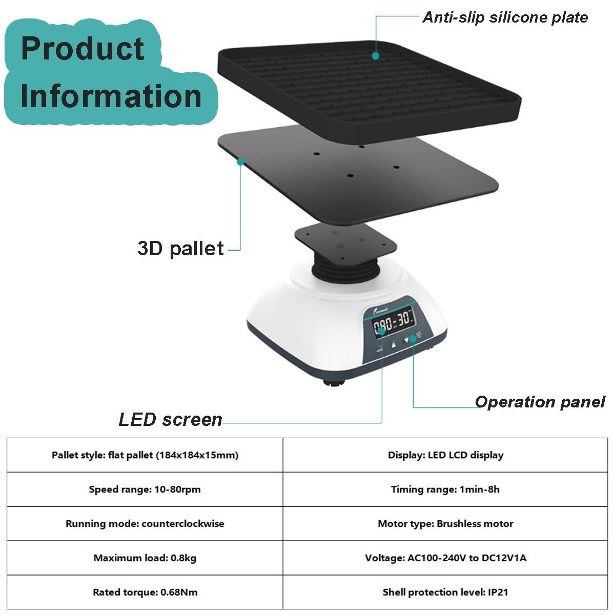 Labs Mezclador rotatorio tridimensional Oscilador agitador de paletas 3D, agitador orbital digital con pantalla LED Velocidad y tiempo, inclinación de 10 ° Velocidad ajustable Velocidad ajustable Agit
