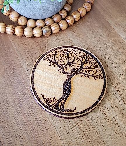 Rustic Wood Coasters for Nature Lovers Tree of Life Decorative Coaster Set 4pc Coffee Table Decor Functional Coaster Set Wooden Coasters for Bar or Kitchen Coasters for Counter Tops