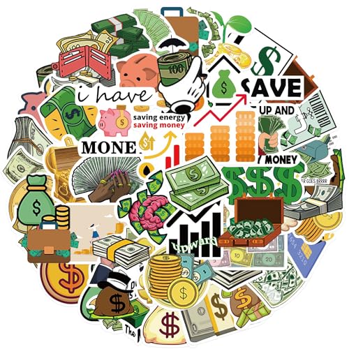Money Wealth Stickers |50Pcs Dollar Treasure Waterproof Vinyl Decals for Bike Water Bottles Laptop Bicycle Refrigerator Cup Luggage Computer Mobile Phone Skateboard Décor - Image 3
