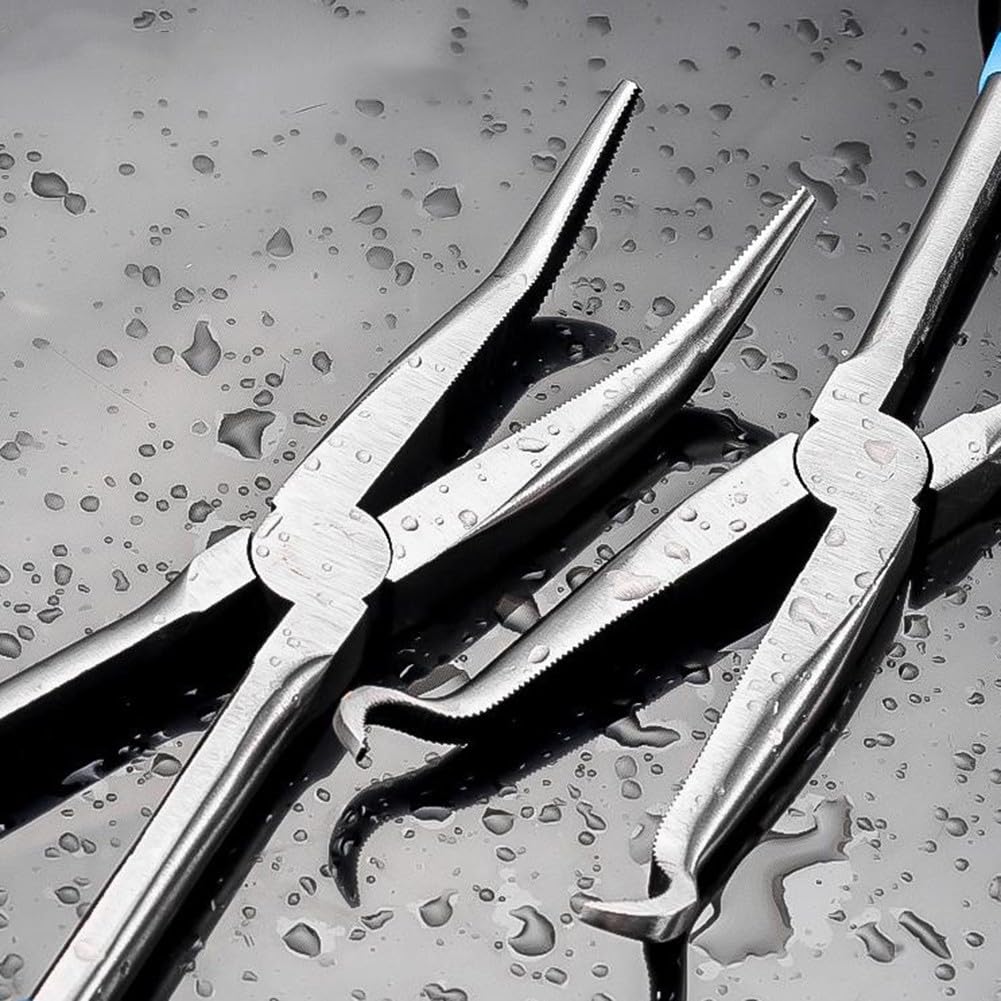 Lot de 5 pinces à bec long avec pointes droites et incurvées 0 45 coudées à 90 degrés en métal avec poignée en caoutchouc antidérapante pour travail de précision, noir, lot de 5