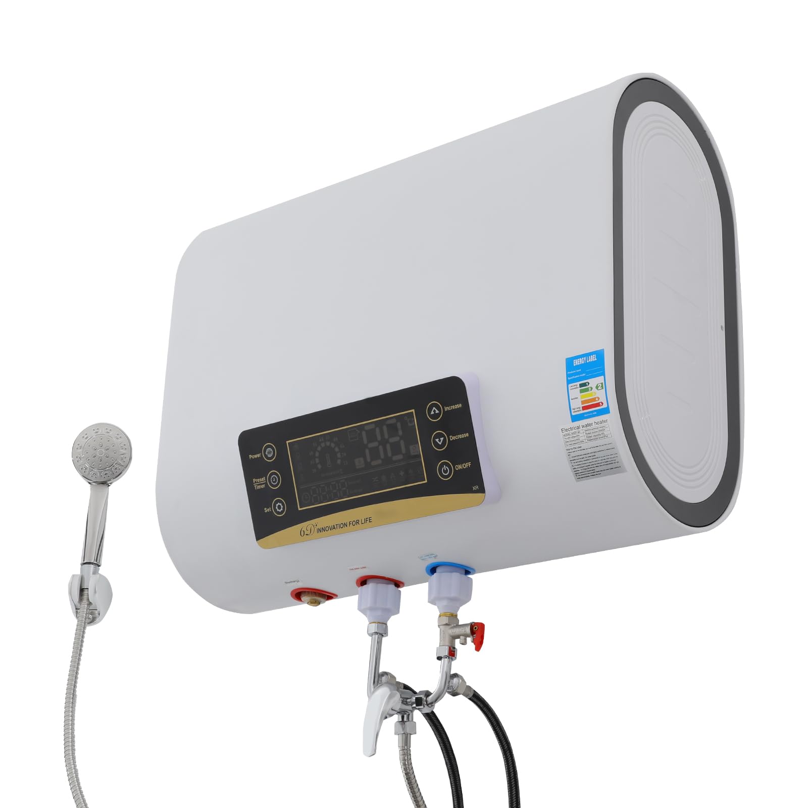 Serbatoio acqua calda da 80 l, 2000 W, 30 – 75 °C, scaldabagno elettrico, da appendere a parete con doccetta e protezione dalle perdite, scaldabagno istantaneo, 73,5 x 27 x 43,5 cm