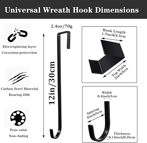 Miniatura 3 de 2 ganchos para corona, ganchos de corona de 12 pulgadas para puerta delantera, interior o exterior, colgador de corona para Pascua, primavera,