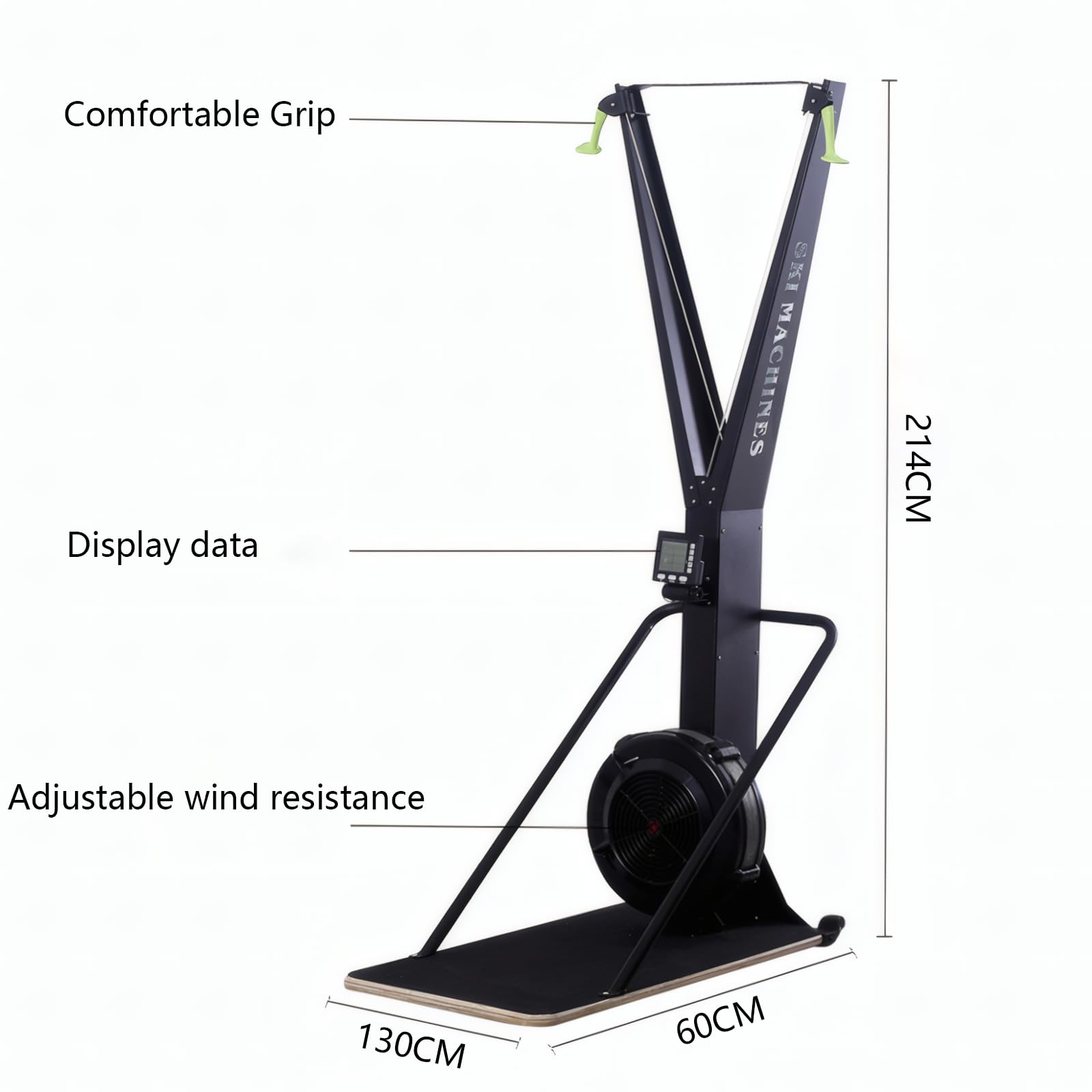 Máquina de Entrenamiento de esquí para Gimnasio en casa, Monitor Inteligente, Resistencia al Aire Ajustable, Modos de Pared/de pie