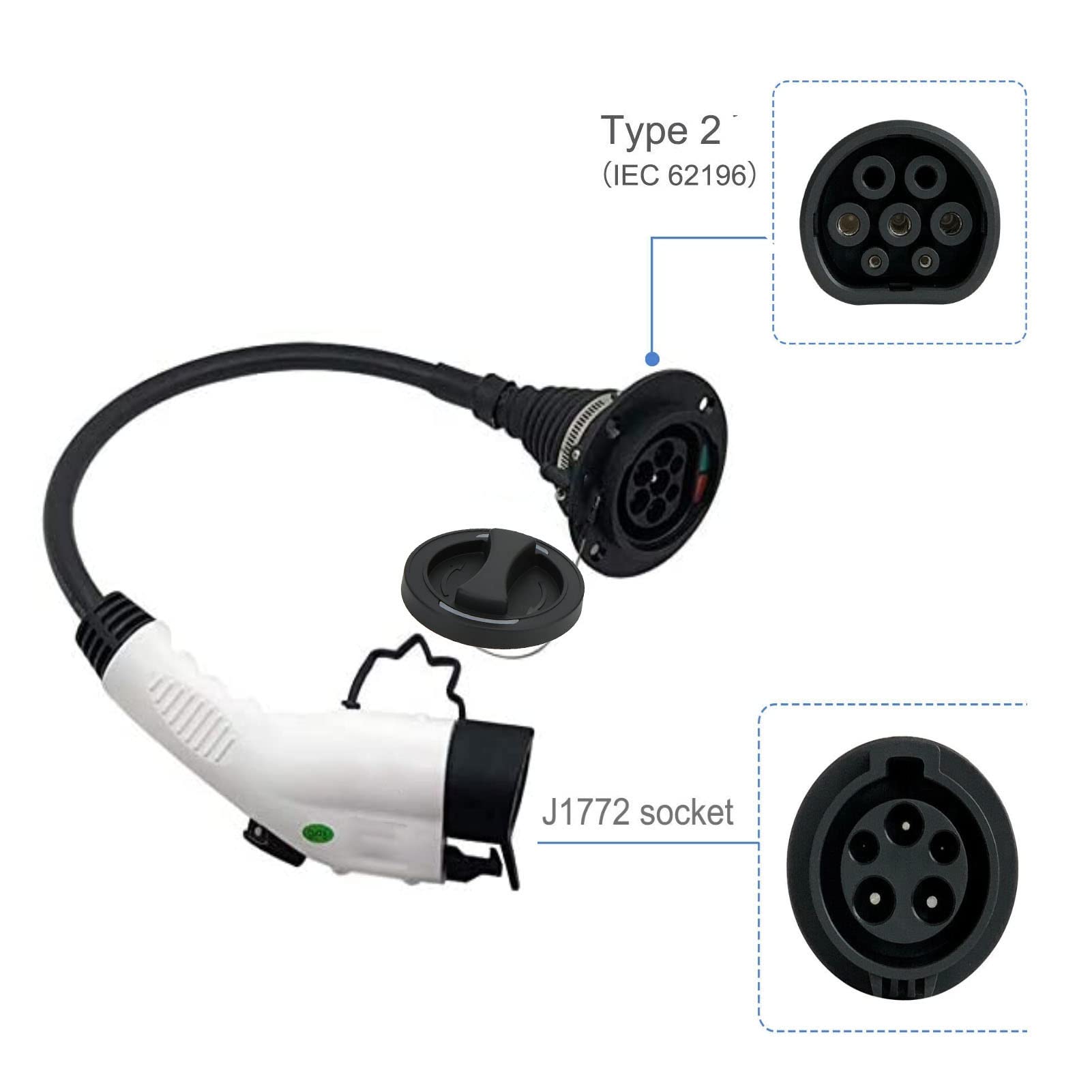 Presa di Ricarica per Veicoli Elettrici Universale Tipo 2 Trifase 480 V 16 A 32 A -, Potente, Durevole, Professionale - per la Ricarica di Veicoli Elettrici