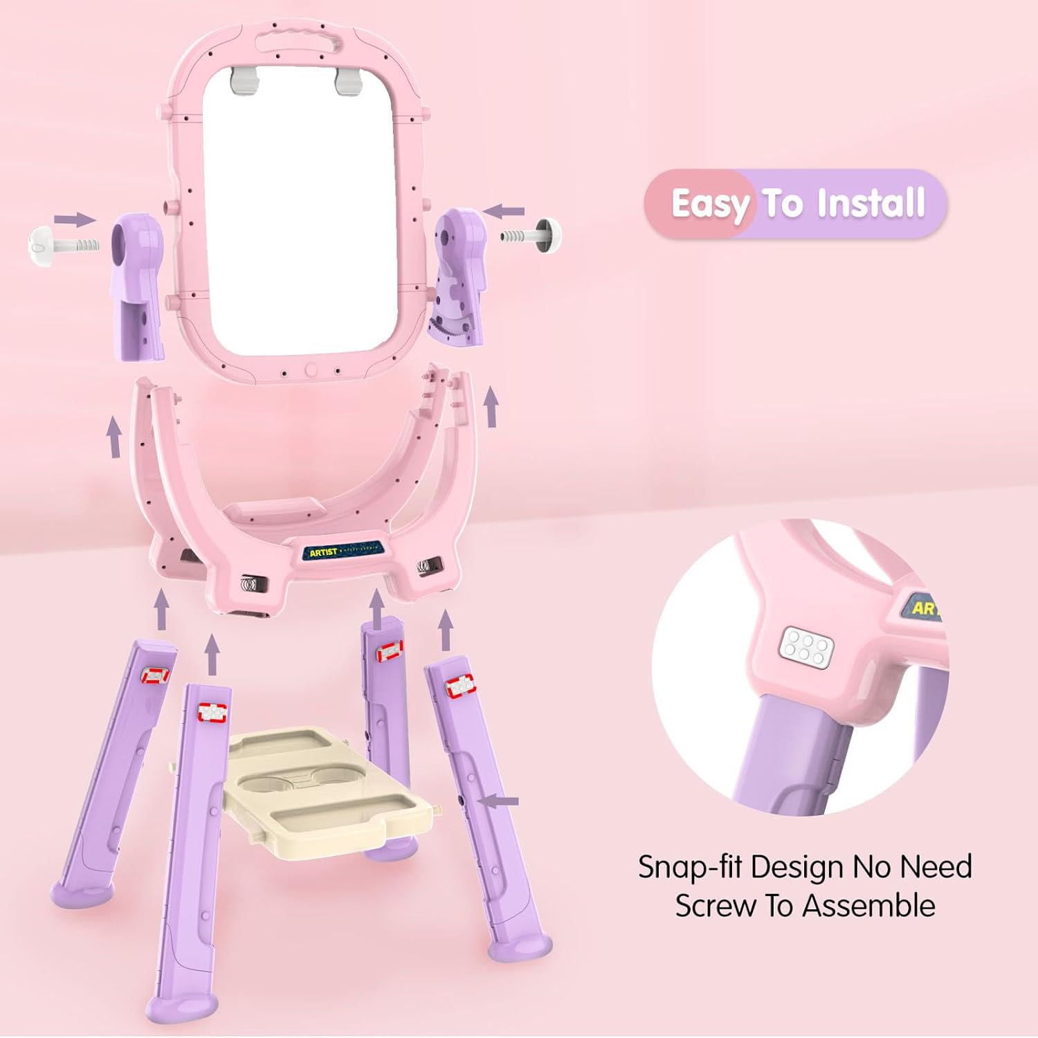 Victostar Easel for Kids, Rotatable Double Sided Art Easel with Magnetic White Board & Chalkboard, Adjustable Standing Toddler Easel with Drawing & Writing Accessories,Gifts for Girls and Boys