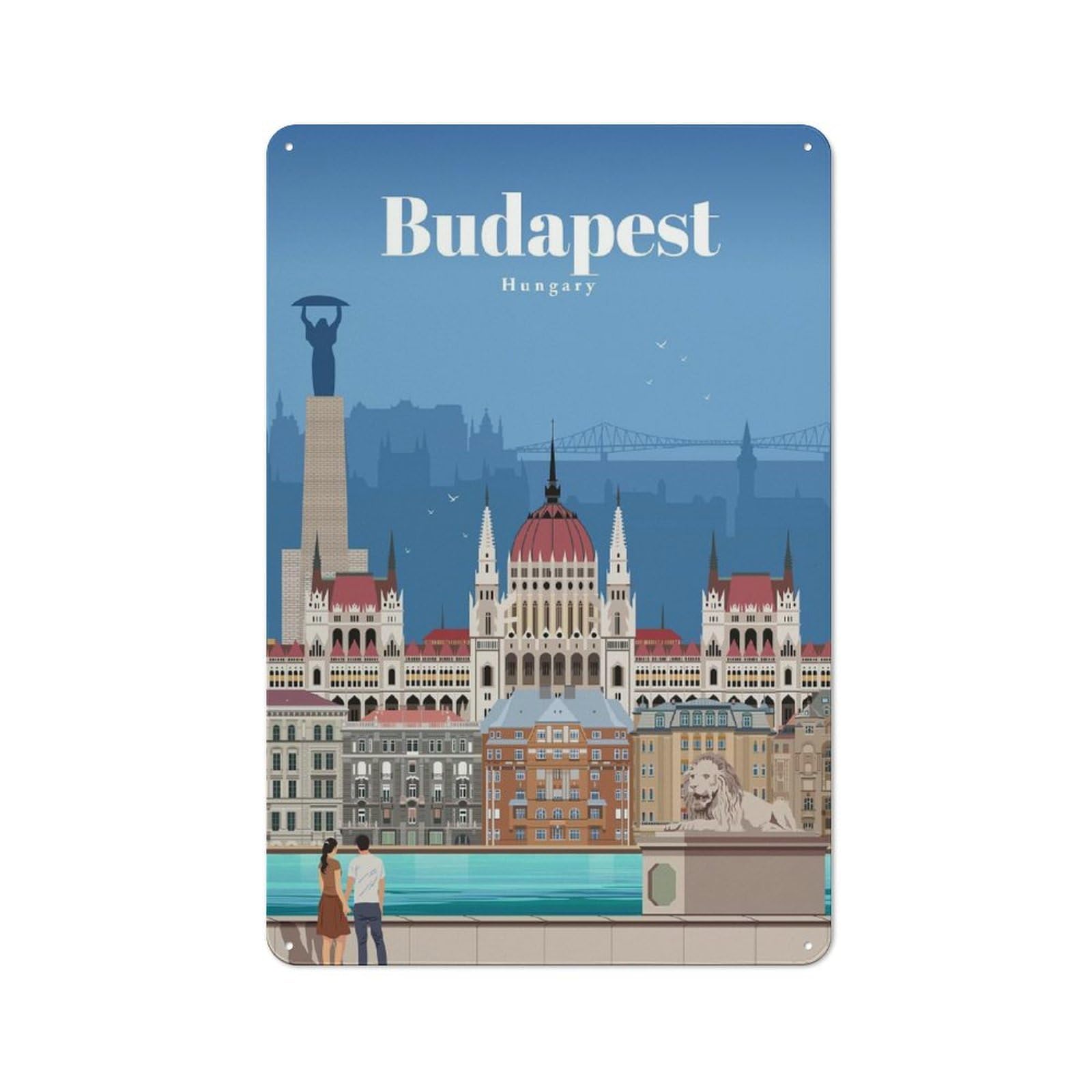 Junmoney Travel To Budapest Tin Wall Plaque 30X20cm With For Hallway Wall, With Clear Retro Wall Decor Character
