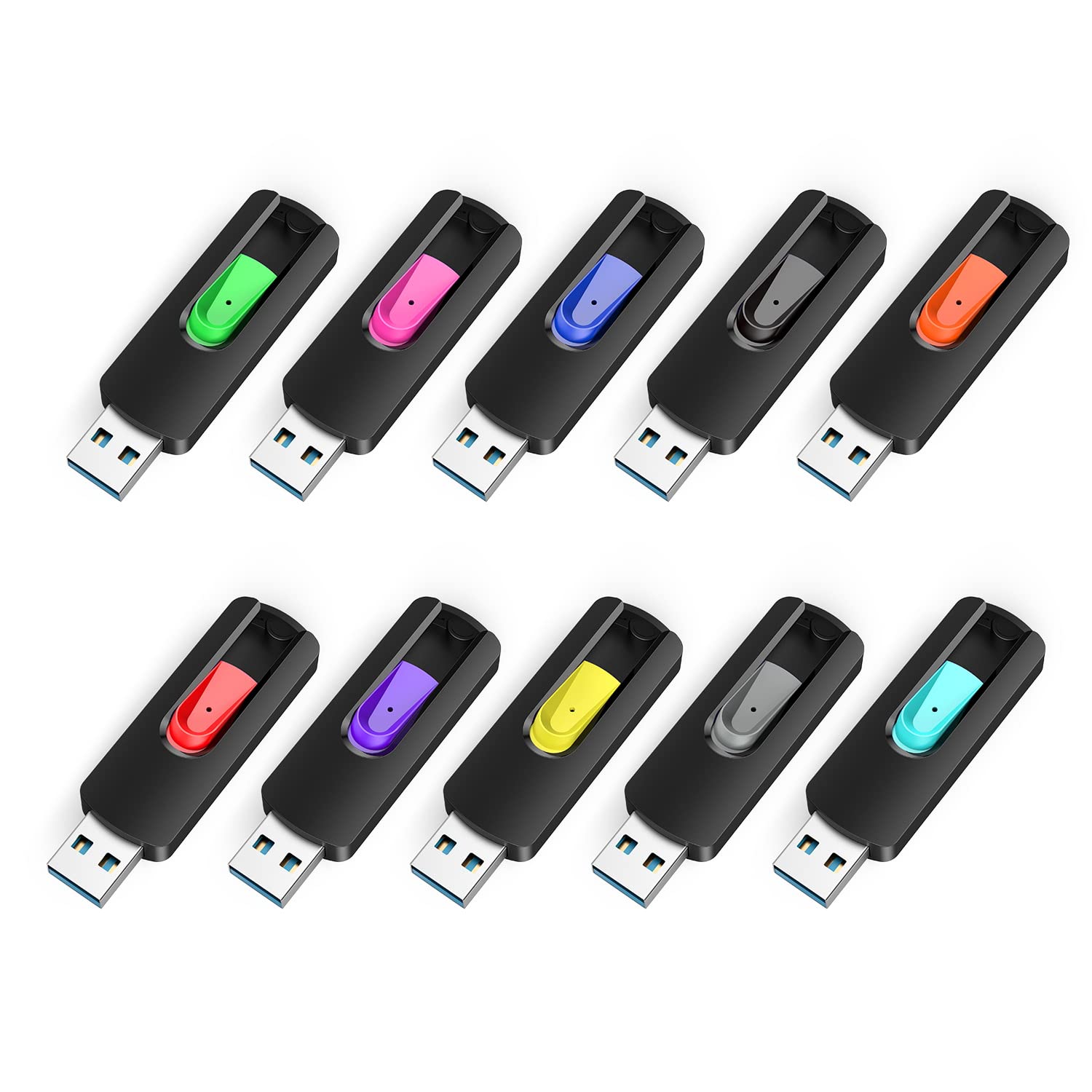 RAOYI 10 Pack 16GB USB 3.0 Flash Drives Slide Retractable Memory Stick Bulk Thumb Drive Jump Drive Zip Drive USB Sticks Data Storage Backup for PC Mac