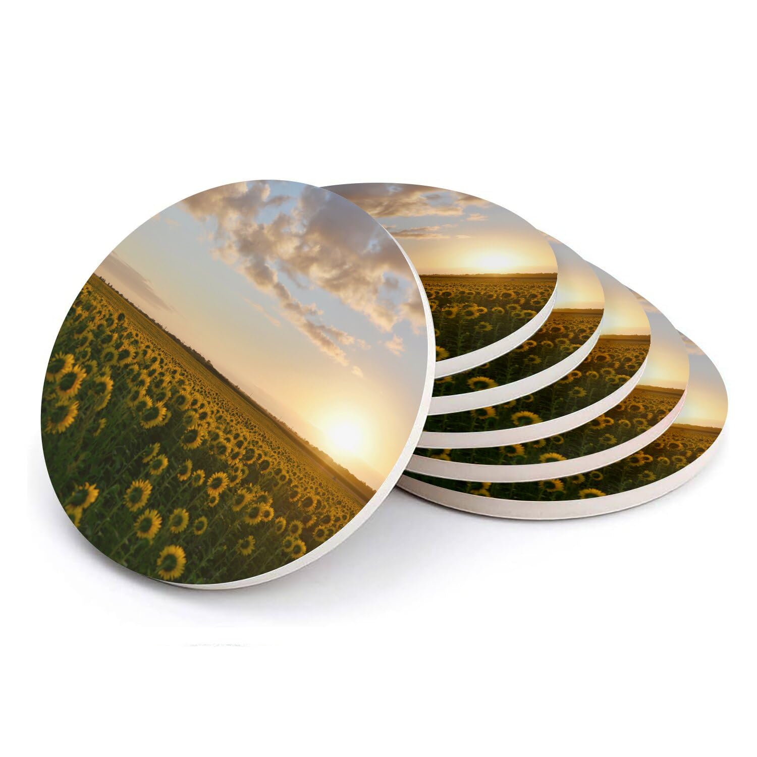 Sous-verre ronds en céramique paysage de tournesols le cadeau idéal pour la maison