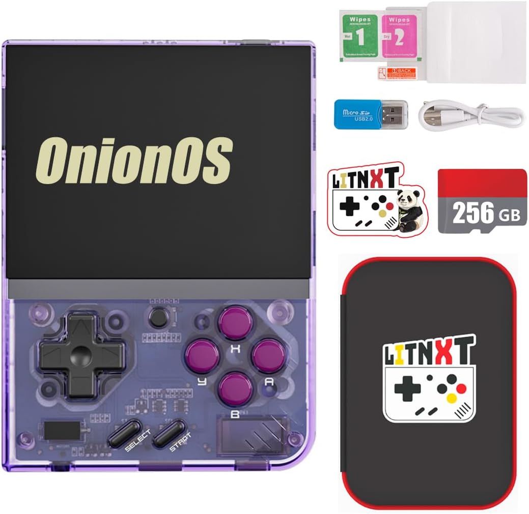 Miyoo Mini Plus with OnionOS Handheld Game Console, Retro Game Console Portable Retro Arcade Gaming System with Storage Case, Birthday Xmas Gift for Adults