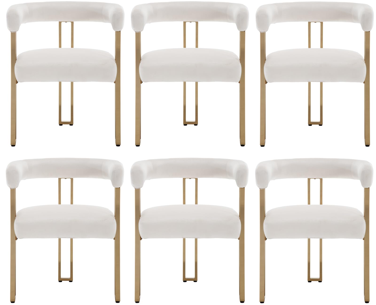 Kmax Dining Chairs Set of 6 Velvet Armchairs Modern Golden Metal Kitchen Chairs for Dining Room Living Room, Beige