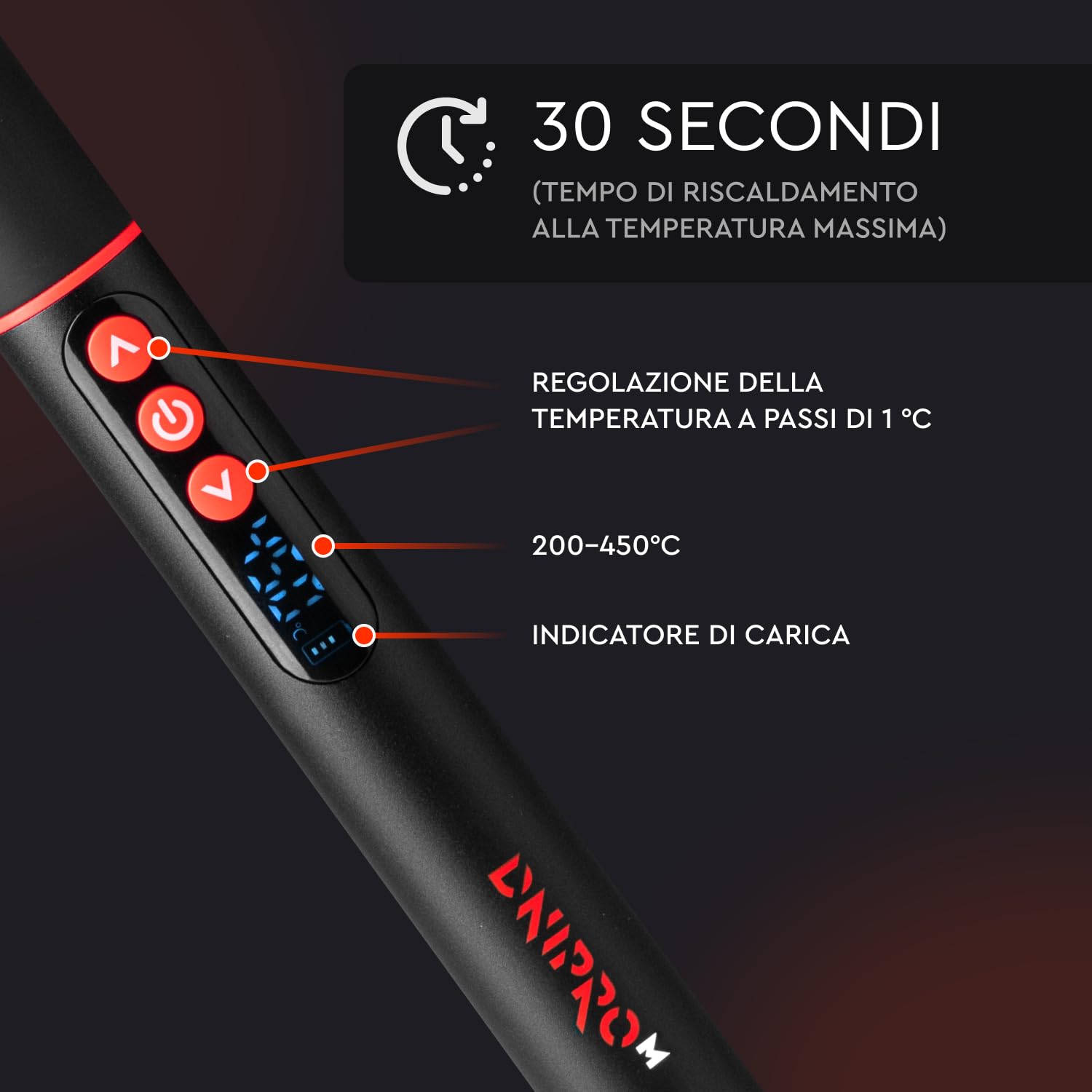 Saldatore senza fili 3,6V, Riscaldamento Rapido 30s, Display Digitale 200–450°C, Luce LED, USB-C, 18W, per Elettronica e Riparazioni di Precisione. CSI-36