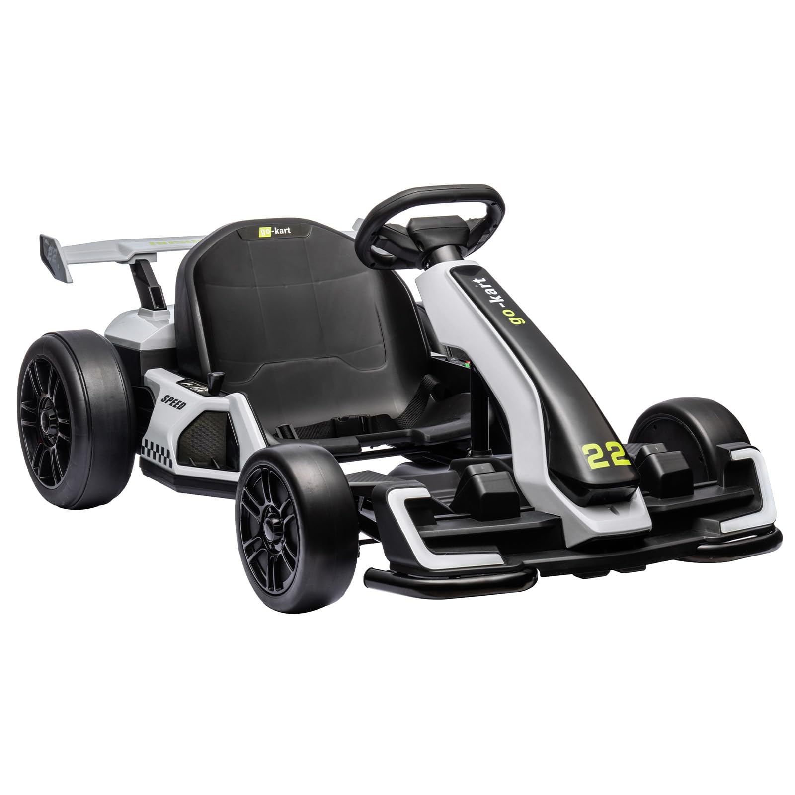 24V Kids Go Kart,300W Powerful Electric Drift Kart Car with Adjustable Seat,IDE On Toy with 4 Speed Mode,Big Battery, Drift/Sports Mode, Eva Tire, Brake Pedal for Age 6-12,White