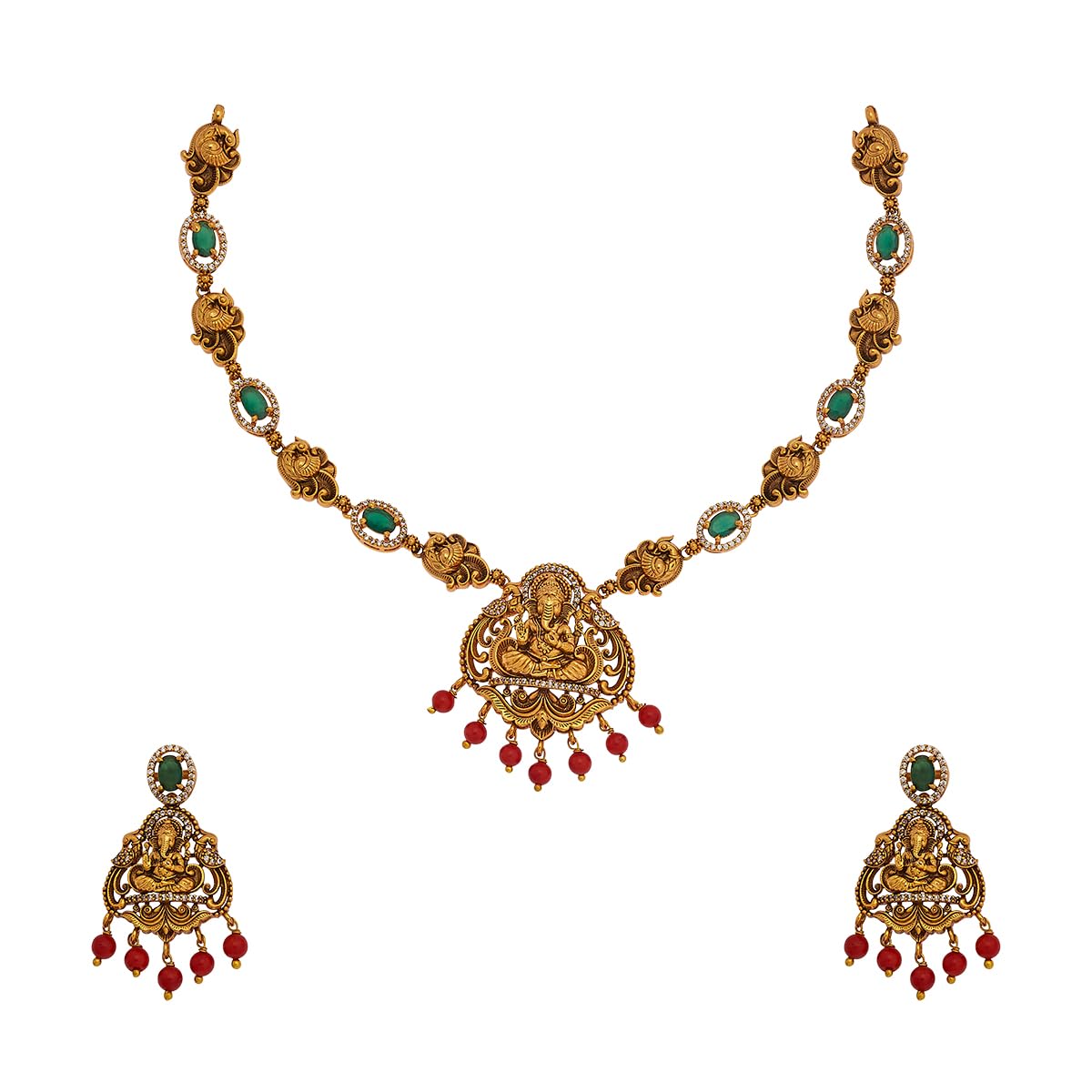 Fashion Jewellery GRN CRL Gold Polished Antique Necklace Set | Short Necklace For Women | With Push Back Hangings - 440760-image-43