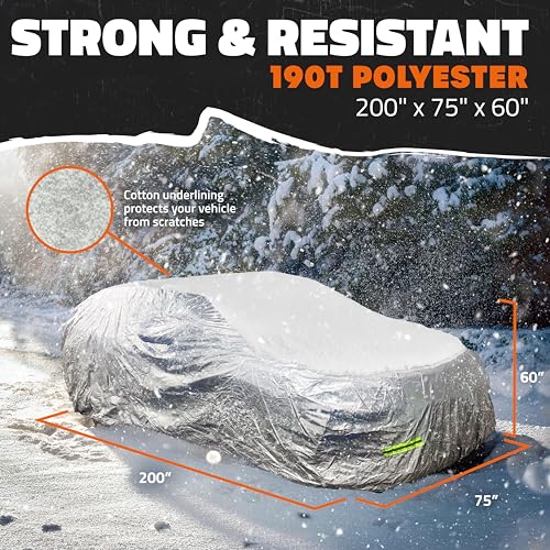 Mockins Large 200"x75"x60" Universal Car Cover for Sedan | 190T Polyester Weather Proof Car Cover Set | Indoor Car Covers for Automobiles | Cover for Cars Outside w/Mirror Covers, Strap & Reflectors - Image 5