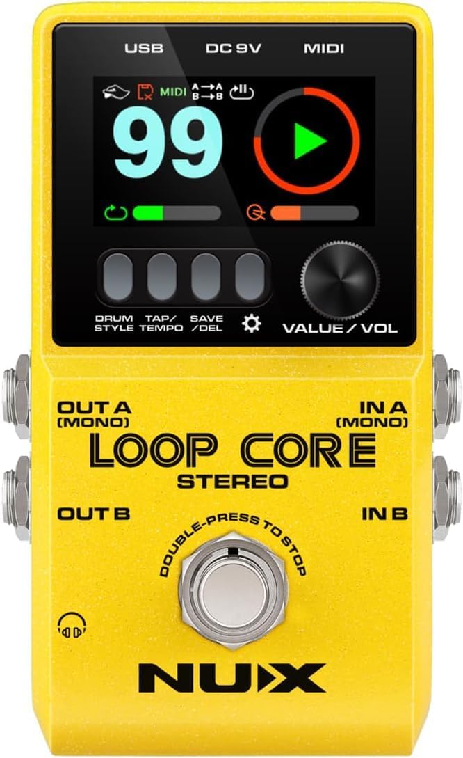 NUX Loop Core Stereo Guitar Looper Pedal - Bundle with 4 Patch Cables and Snark Tuner
