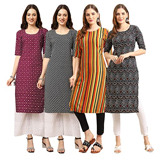 Image of Pinkmint Women's Crepe Digital Print Straight Kurta [Pack of 4]