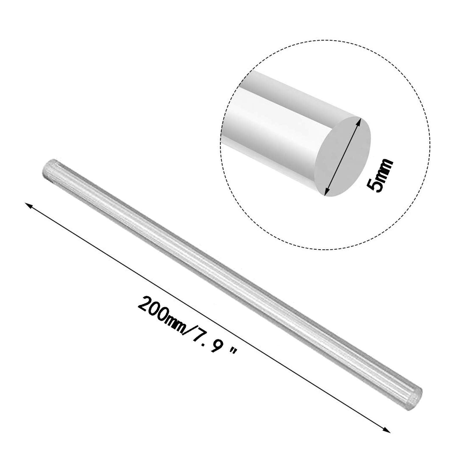 Pręt okrągły akrylowy, przezroczysty, solidny plastikowy pręt, długość 7,9 cala, 11 szt(5mm*0.2m)