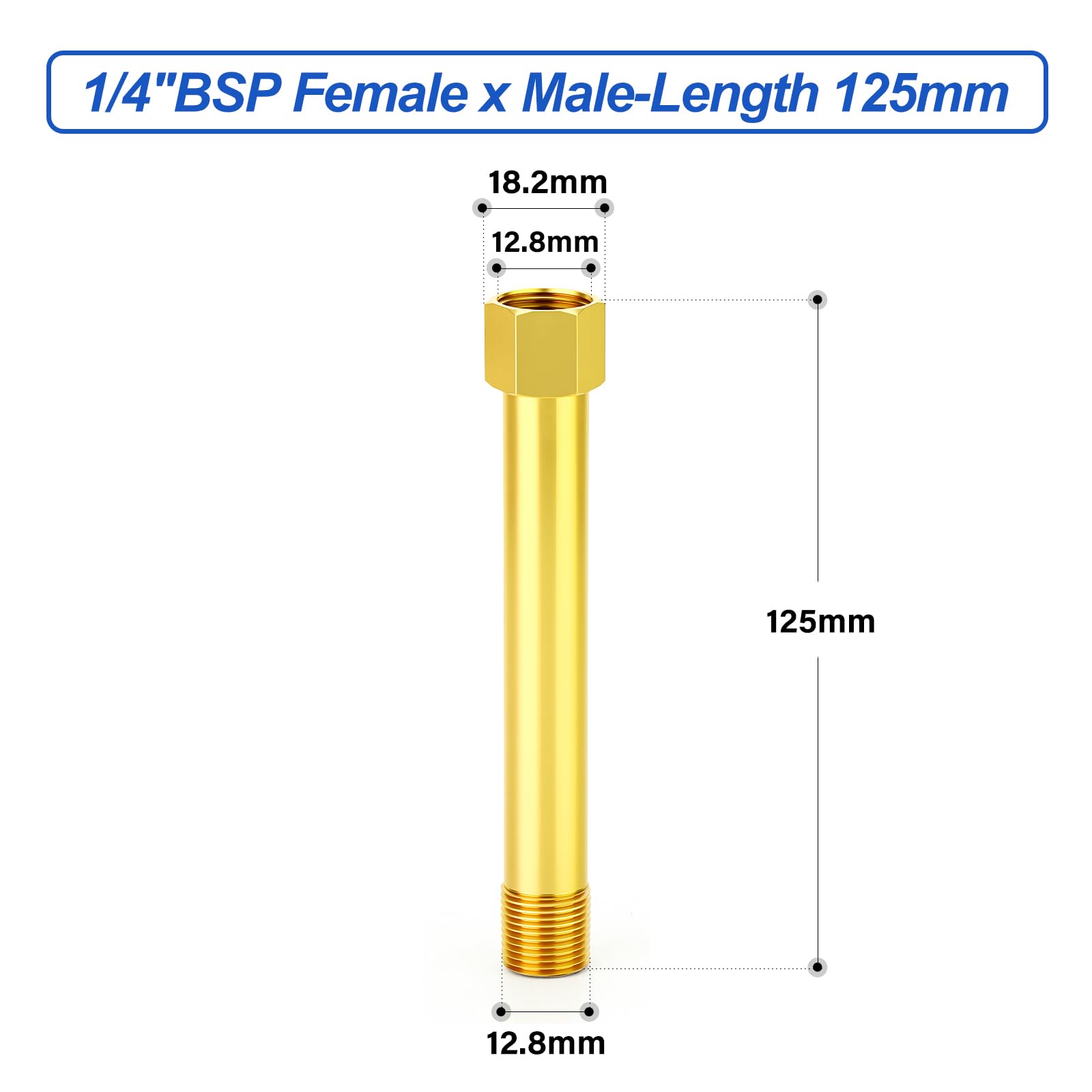 MEANLIN 2 szt. mosiężna rura przedłużająca z podwójnym końcem, 1/4" BSP gwint zewnętrzny na wewnętrzny, długość 125 mm, złącze proste, hosepipefitting