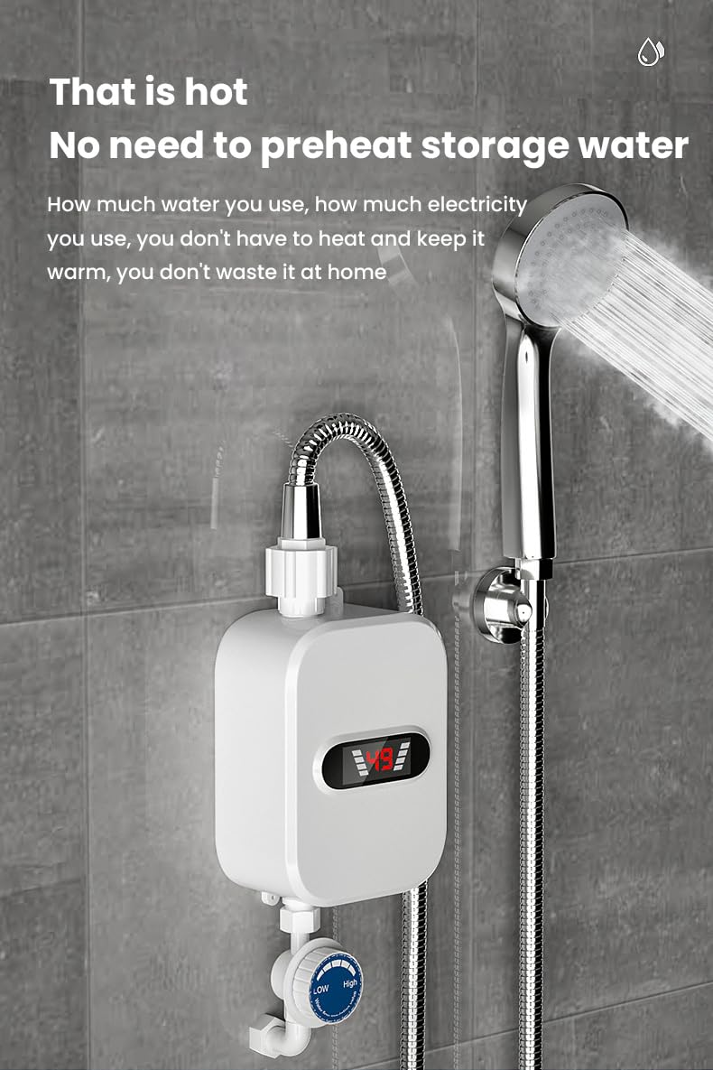Riscaldatore di acqua istantaneo elettrico, 3500 W doccia portatile riscaldante, display digitale della temperatura a LED, IP4 impermeabile, per doccia, bagno, cucina, camper (A)