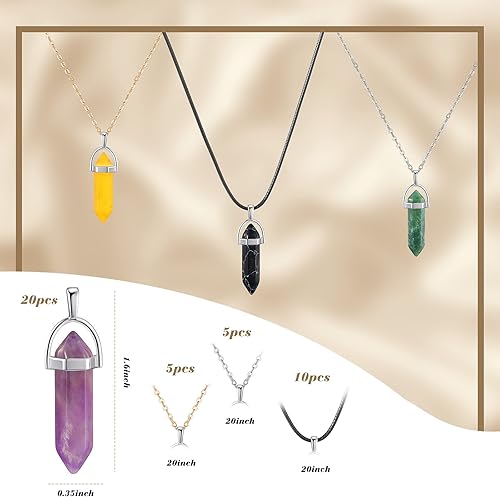 Miniatura 2 de 20 collares de cristal incluye 20 piezas hexagonales puntiagudas de chakras forma de bala cristal de cuarzo piedra hexagonal natural colgante de