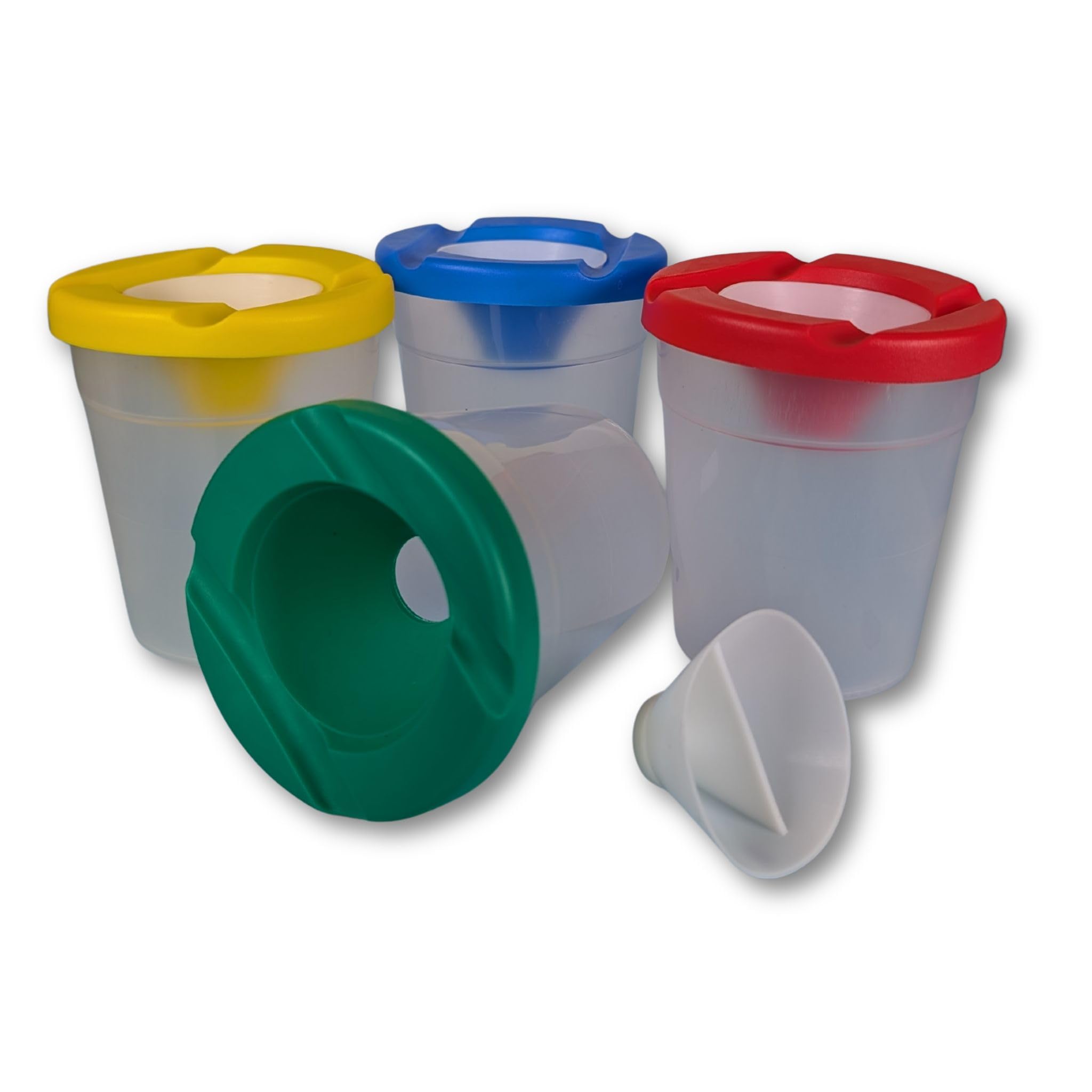 BCreativetolearn Non-Spill Paint & Water Pot with Lid and Stopper – Translucent Brush Pot for Painting, Art & Classroom Use Pack of 4