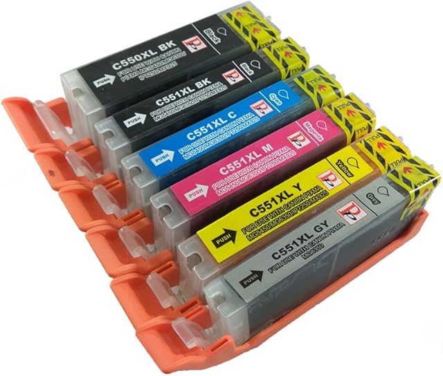 PerfectPrint Compatible Ink Cartridge Replacement for Canon Pixma iP8750 MG6350 MG7150 MG7550 PGI-550XL CLI-551XL (Black,Cyan,Magenta,Yellow,Grey, 6-pack)