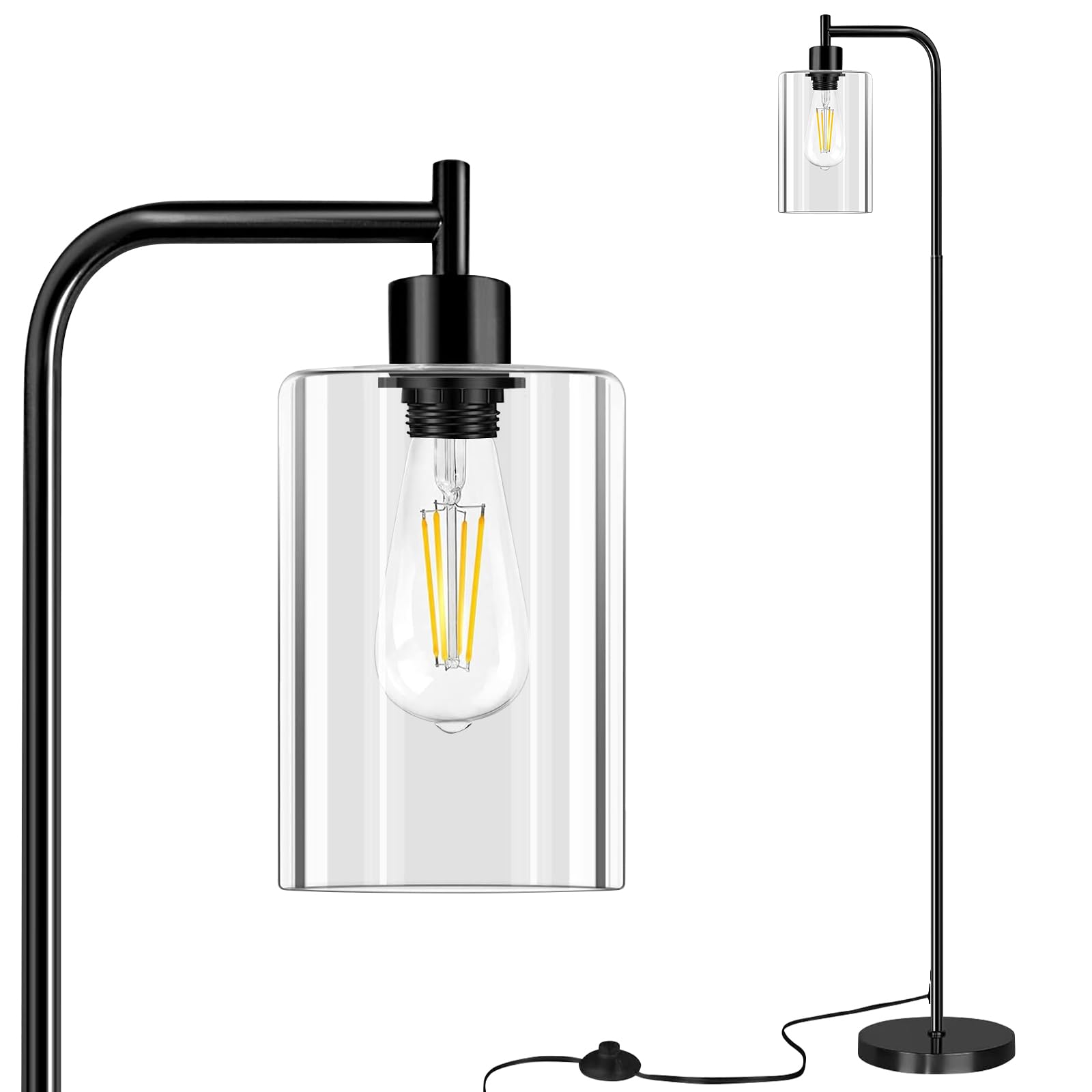 Floor Lamp,Floor Lamps for Living Room with Glass Lampshade,Modern Design Lamps Living Room,Standing Lamp with Premium Metal Material,Dimmable Living Room Lamps,Arced Floor Lamps,Tall Lamp(One Bulb)