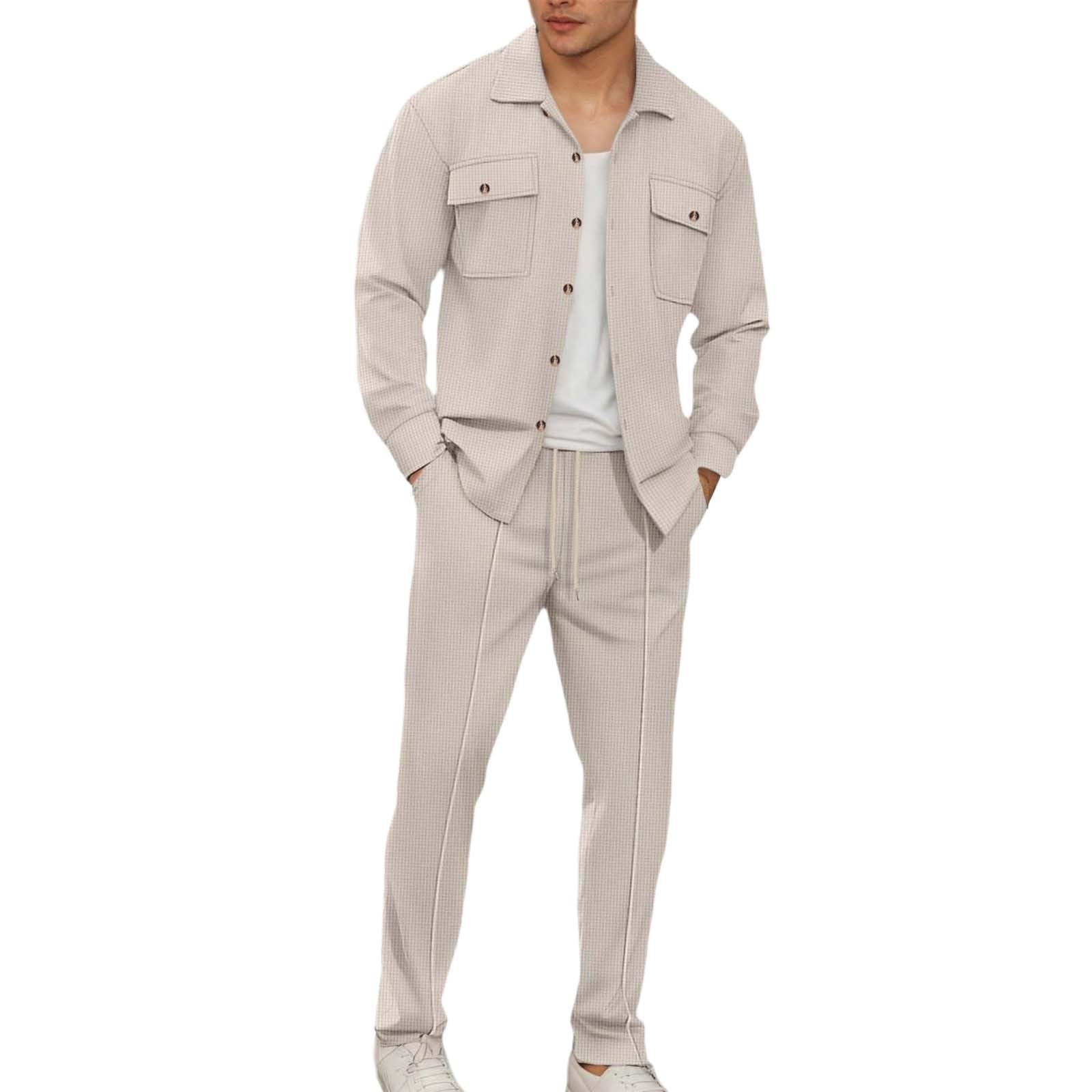 Generisch Herren Strick-Langarmhemd und Hose Set, lässige Arbeitskleidung mit Zwei Taschen, einfarbig, bequem und stilvoll für den Alltag oder die Werkstatt