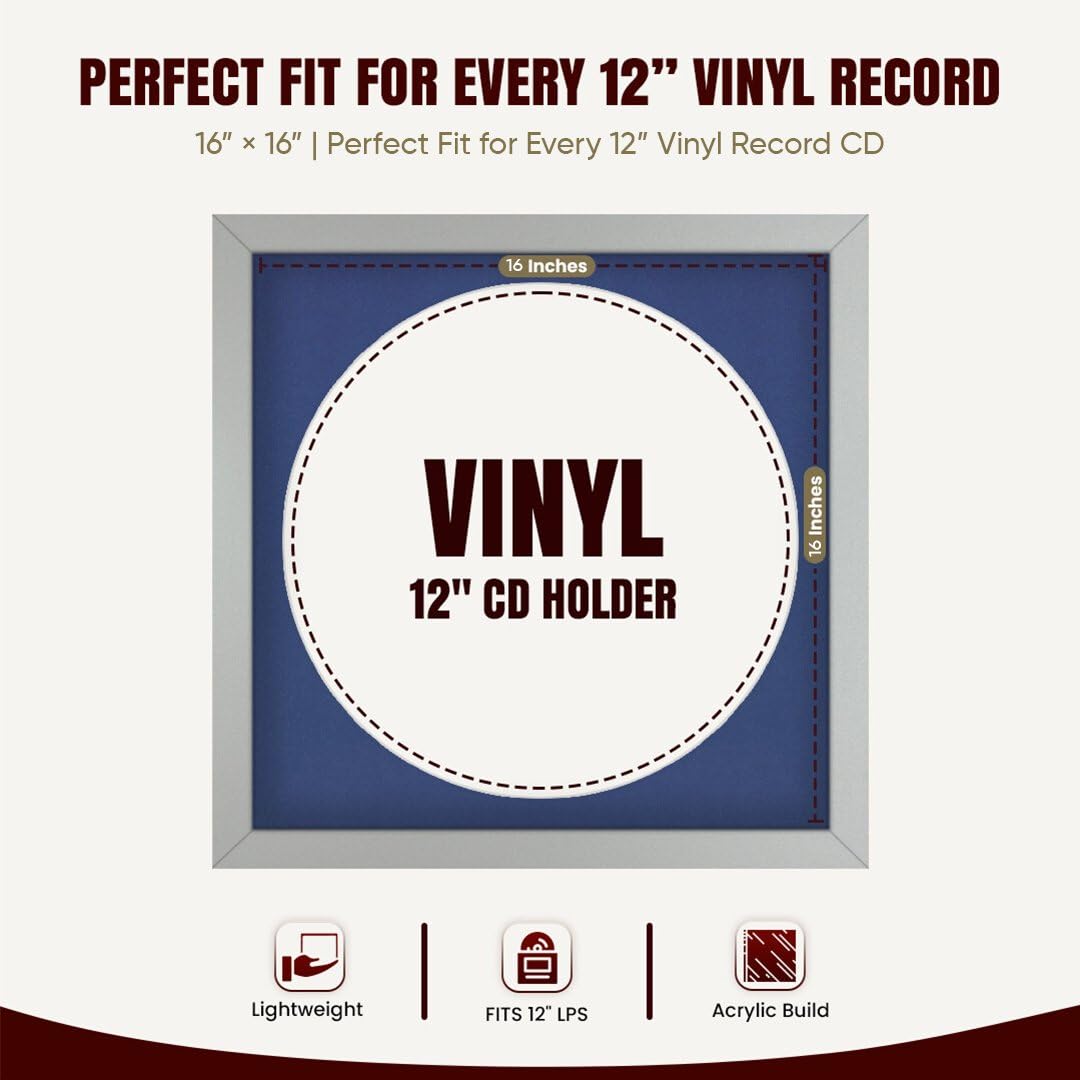 Procut Global 16x16" Silver Vinyl Record Frame for 12 Inch LP Disc- Round Display Photo Frame for Vinyl CD Records - Image 2