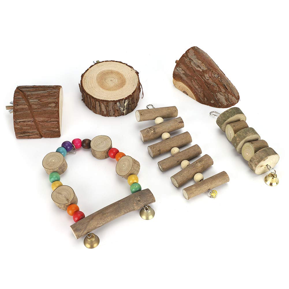 Holzspielzeug-Set für kleine Haustiere, Sicherheitsschaukel, Beißschnur, Sprungplattform, langlebig, umweltfreundlich, Spaß beim Spielen für Hamsterkäfig-Zubehör, Naturholz,