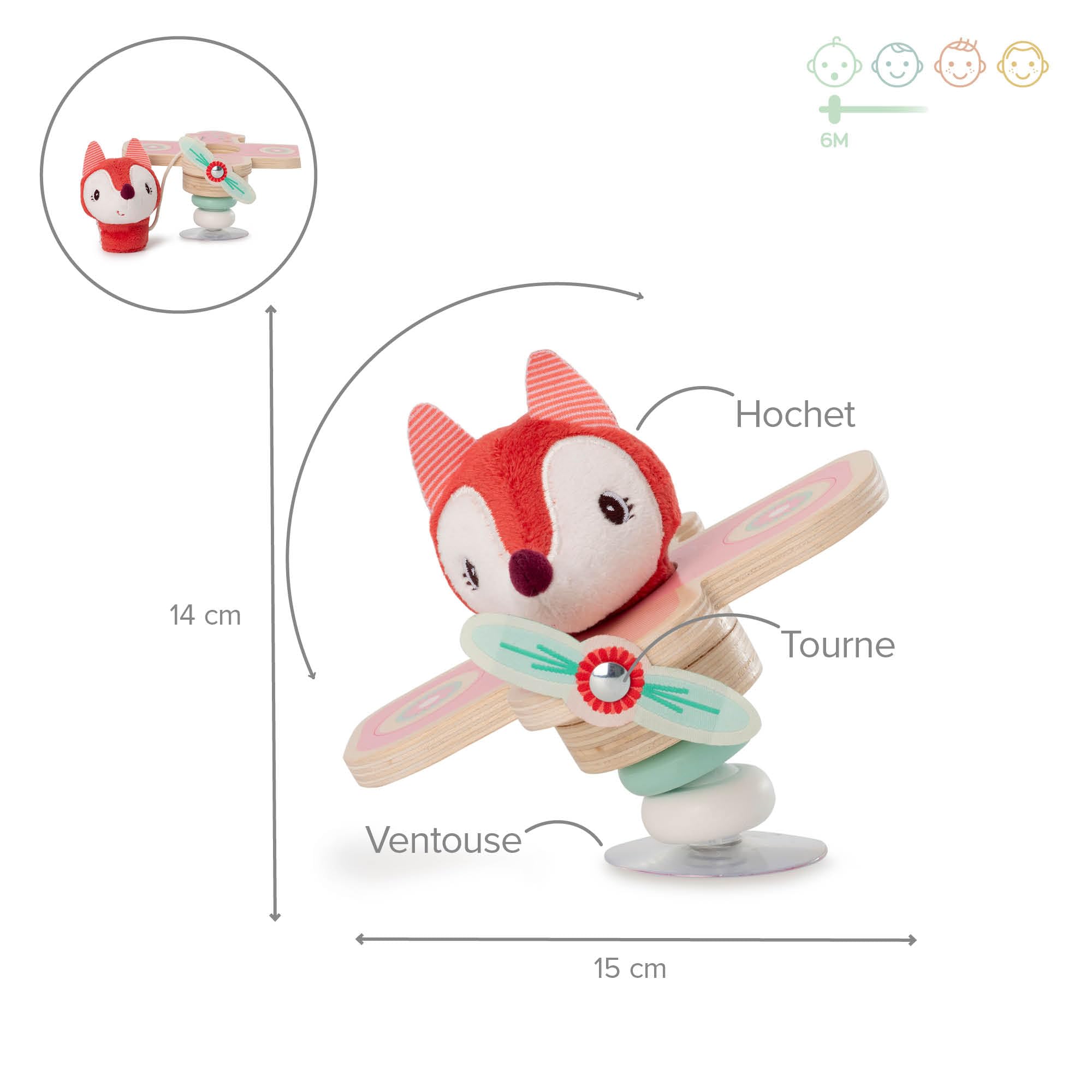 LILLIPUTIENS, Alice in Airplane Swing with Suction Cup, Interactive Baby Toy with Bell and Wooden Rings - Image 3
